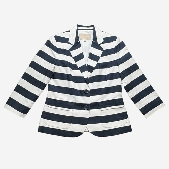 Banana Republic Striped Blazer Jacket Size 4 Midnight Navy White 3/4 Sleeves - Picture 3 of 12